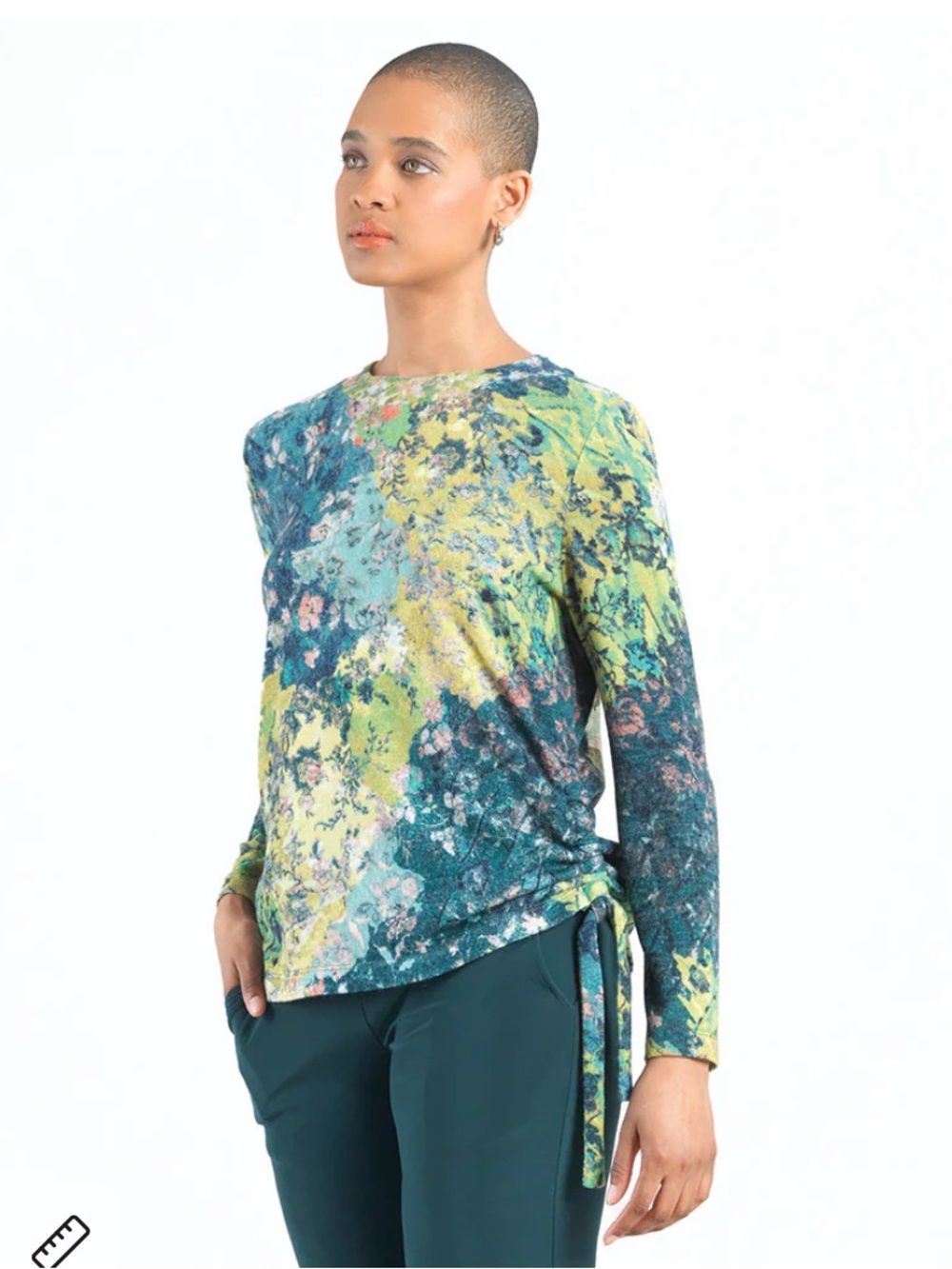 Clara Sun Woo Cozy Texture Side Pull-Tie Sweater Floral Patch Women's Small